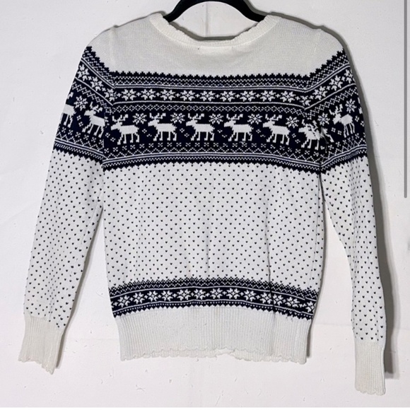 Maxmid Cream Navy Jacquard Moose Print Fair Isle Button Up Knit Cardigan S - Picture 2 of 11